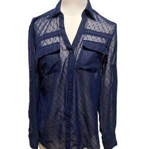 Women's New York & Company Sheer Blouse Top Navy Blue, Size S